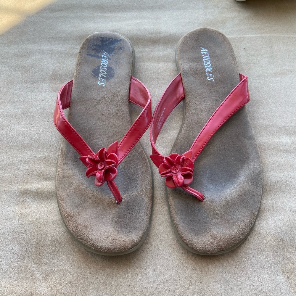 Aerosol Red Flowered Flip Flops